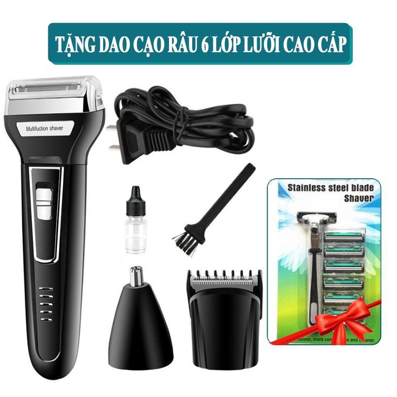 [Tặng Dao Cạo] Tông Đơ Cắt Tóc Kemei KM- 6558 2 lưỡi dao kép  cạo râu, cắt tóc, tỉa lông mũi