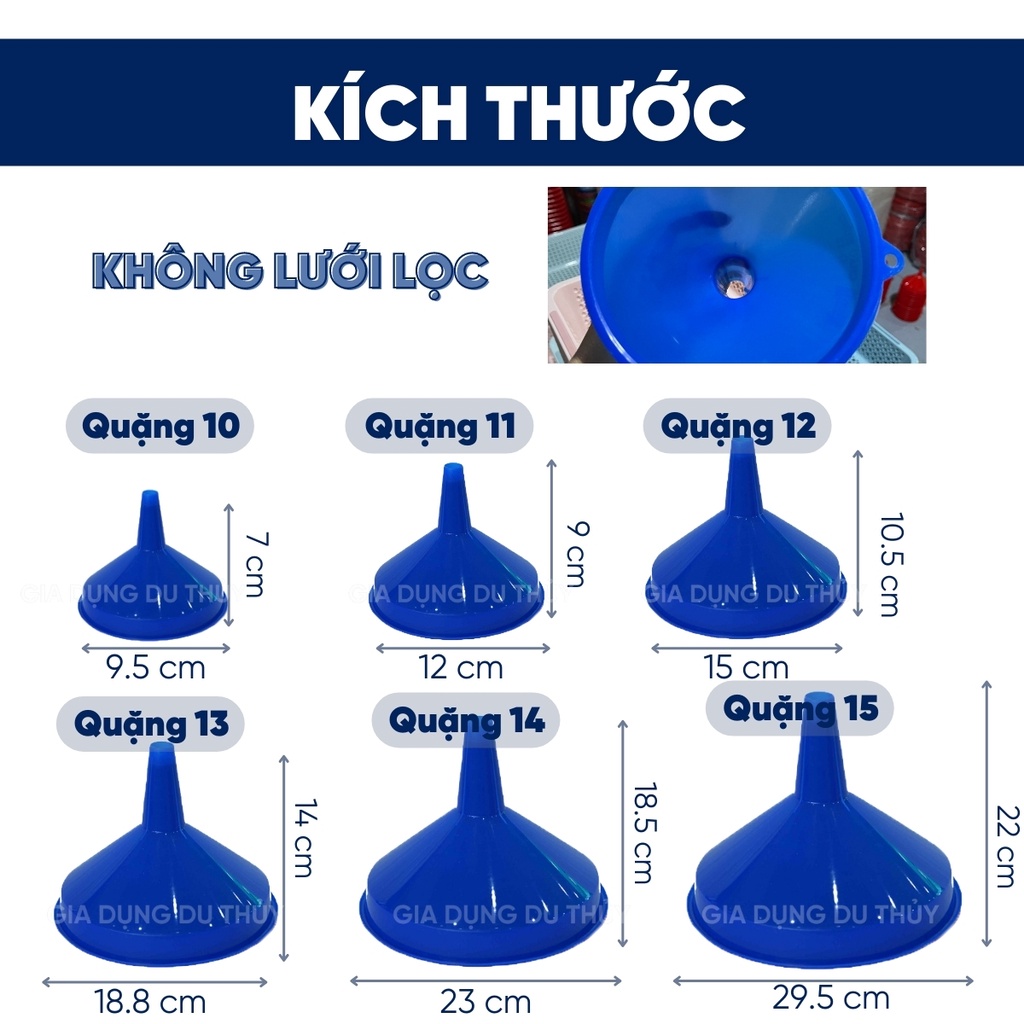 Quặng phễu đong rượu có lưới lọc đủ size nhựa PP chịu nhiệt của tổng kho gia dụng Du Thủy