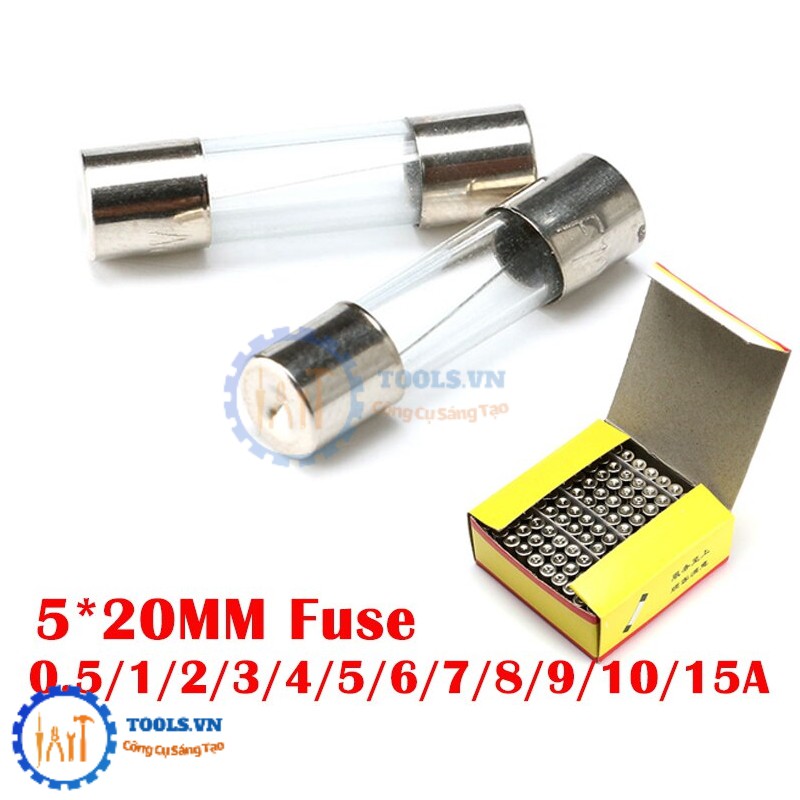 Combo 10 Cầu Chì Ống Thủy Tinh, Glass Fuse 5x20mm 250V Đủ Loại, Hộp Đựng Cầu Chì 5x20mm