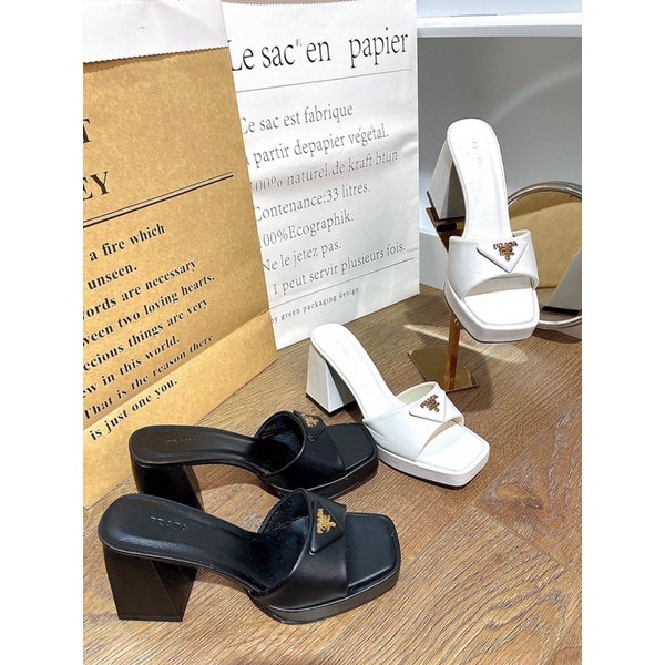 dép guốc cao gót 7cm prada đế đúp thời trang nữ