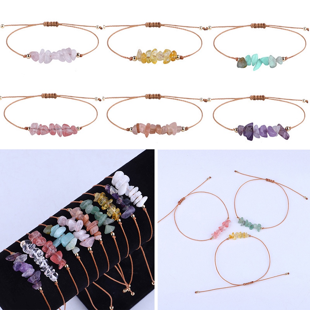 Vòng Tay Dây Sáp Đính Đá Mắt Hổ Thạch Anh Tím Phong Cách Bohemian Phổ Biến