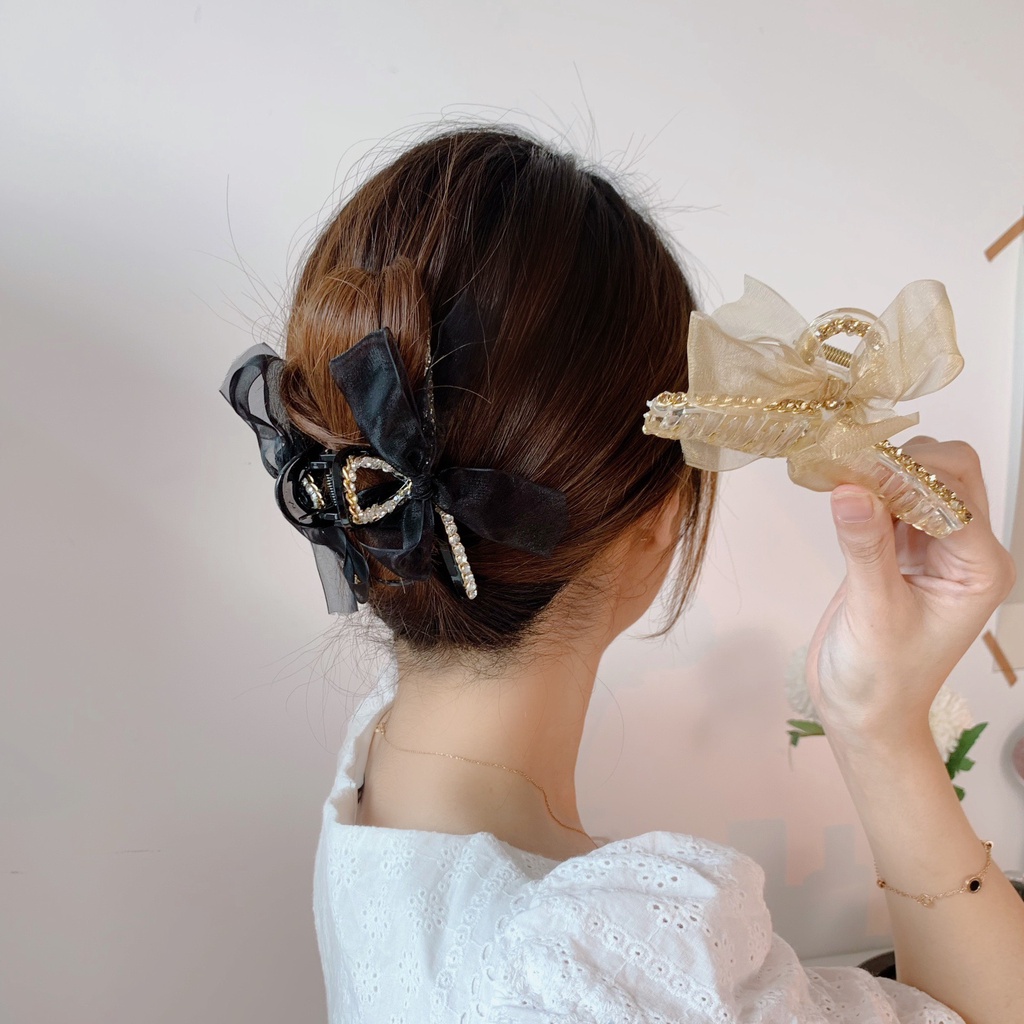 Kẹp tóc hàn quốc càng cua hình nơ lưới đính đá đẹp dễ thương cho nữ hot trend KC45 JOLY