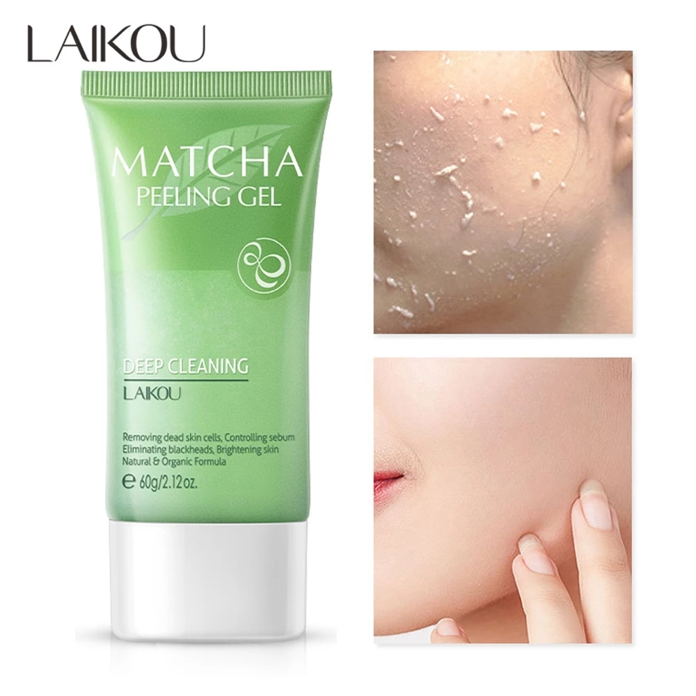 Gel tẩy tế bào chết LAIKOU chiết xuất trà xanh giúp dưỡng ẩm là trắng cải thiện da mặt và cơ thể 60g