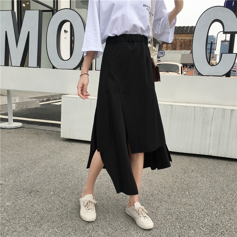 Chân váy dài lưng cao màu đen chất liệu co giãn thiết kế thanh lịch | BigBuy360 - bigbuy360.vn