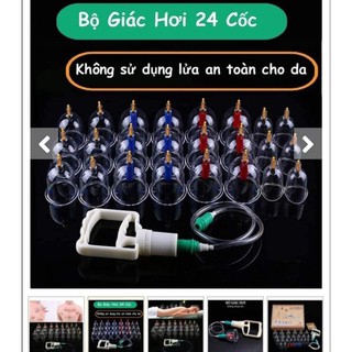 Bộ cốc giác hơi không dùng lửa 24 cốc, dụng cụ cạo gió giác hơi chân không 24 cốc