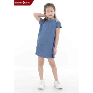 Đầm jeans sát nách bé gái ND428J476 GENVIET