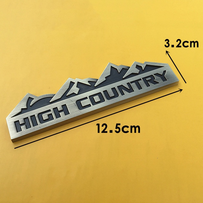 Logo High country 12.5x3.2cm dán xe bằng hợp kim dày 0.5cm