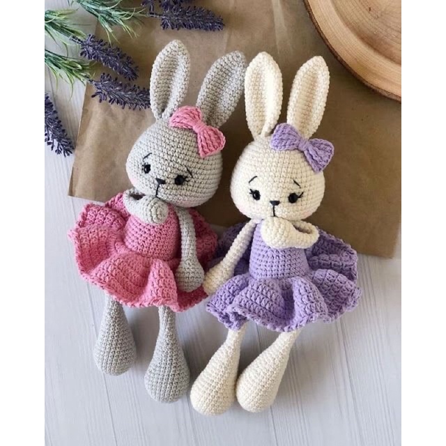 Thỏ Len Nhồi Bông An Toàn Cho Bé - Thú Bông Len Handmade Đan Móc Thủ Công Bằng Tay