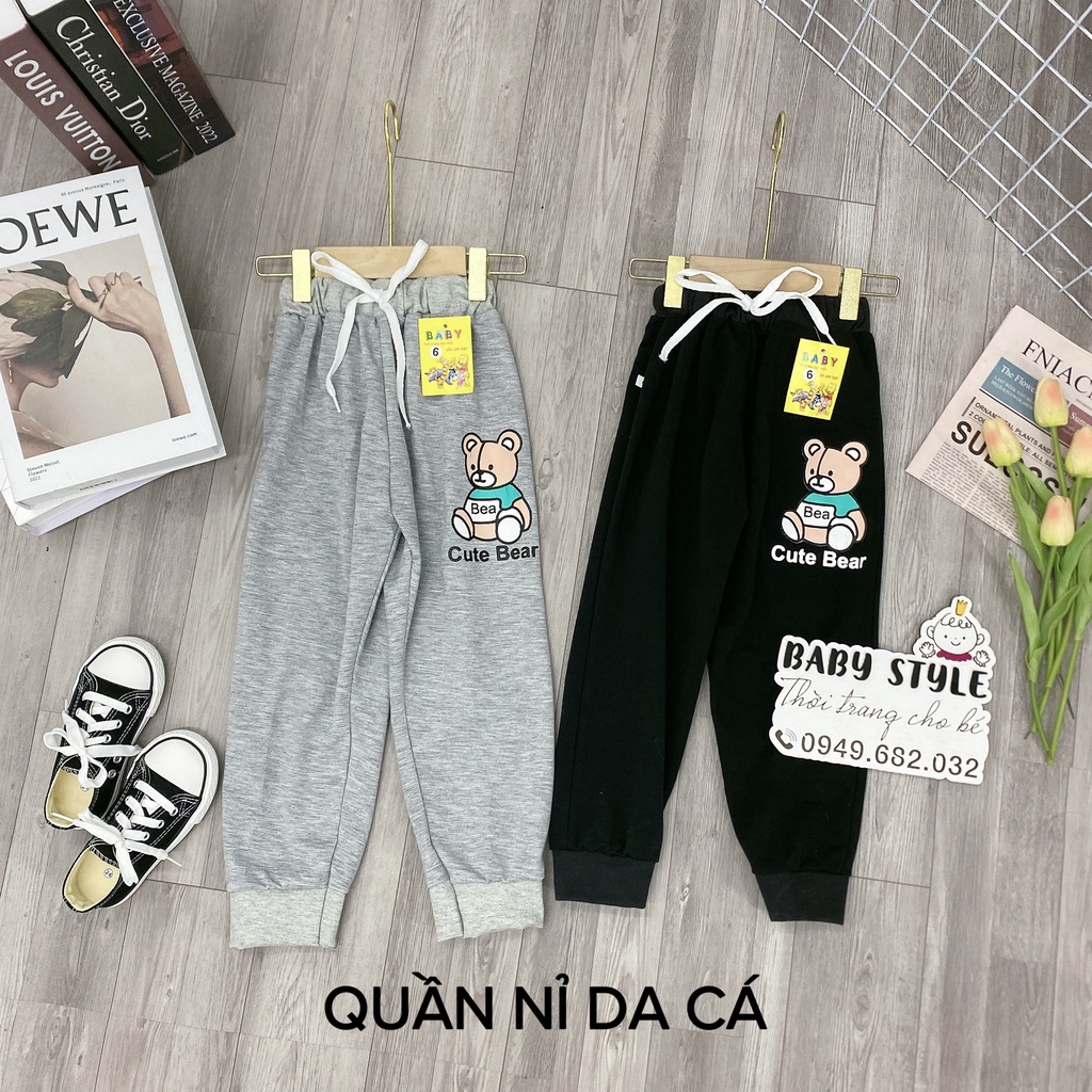 Quần jogger nỉ da cá cho bé trai bé gái &quot;CUTE BEAR&quot; 14-45kg. Kèm hình thật, chất vải dày dặn. B40 G36