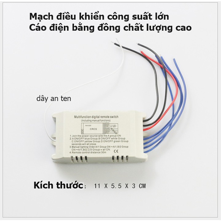 Công tắc điều khiển từ xa sóng radio RF 4 cổng (4 kênh ,4 đèn) PISION Xuyên tường, công tắc bật tắt điện từ xA