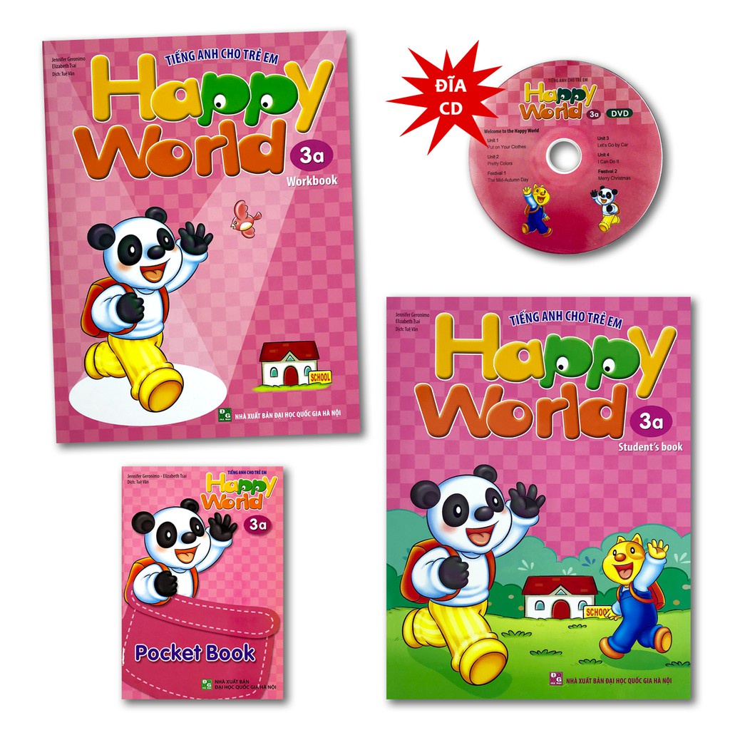 Sách - Happy World - Tiếng Anh Cho Trẻ Em - 3a (Bộ 2 quyển, 1 sổ tay, 1 đĩa DVD)
