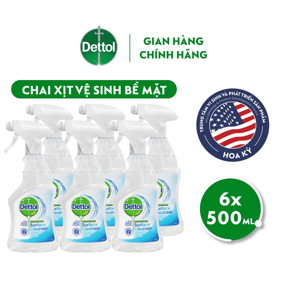 Combo 6 chai xịt bề mặt vệ sinh kháng khuẩn Dettol 500ml
