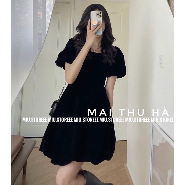 VÁY NHUNG TAY BỒNG XOÈ XINH MẶC TẾT VNTBXX