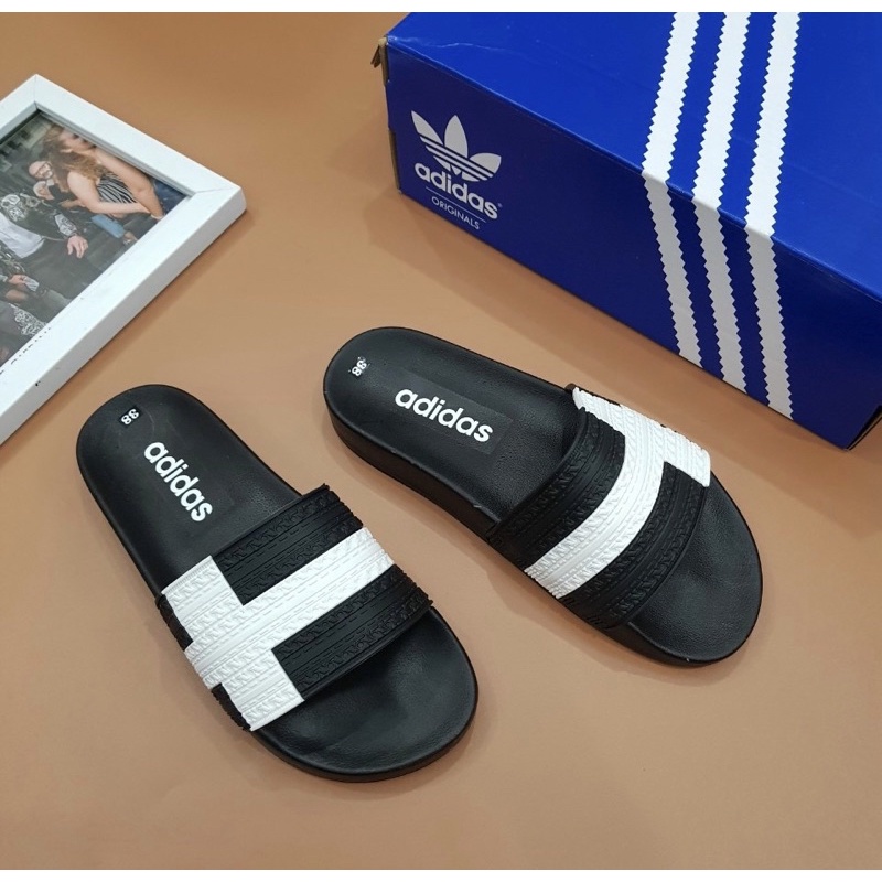 Dép thời trang quai ngang có hoạ tiết logo, Dép thể thao đế cao su phong cách hàn quốc btshop từ 38 đến 42