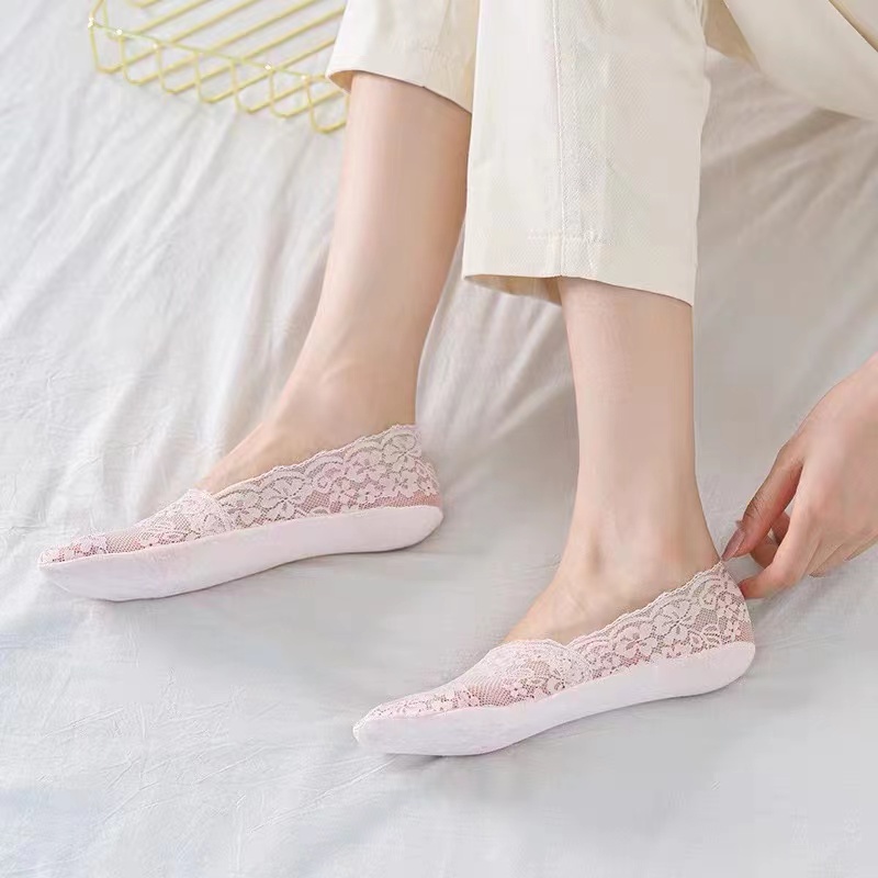 Vớ Ren Ren Chống Trượt Miệng Nông Vô Hình Bằng Silicone Cho Nữ