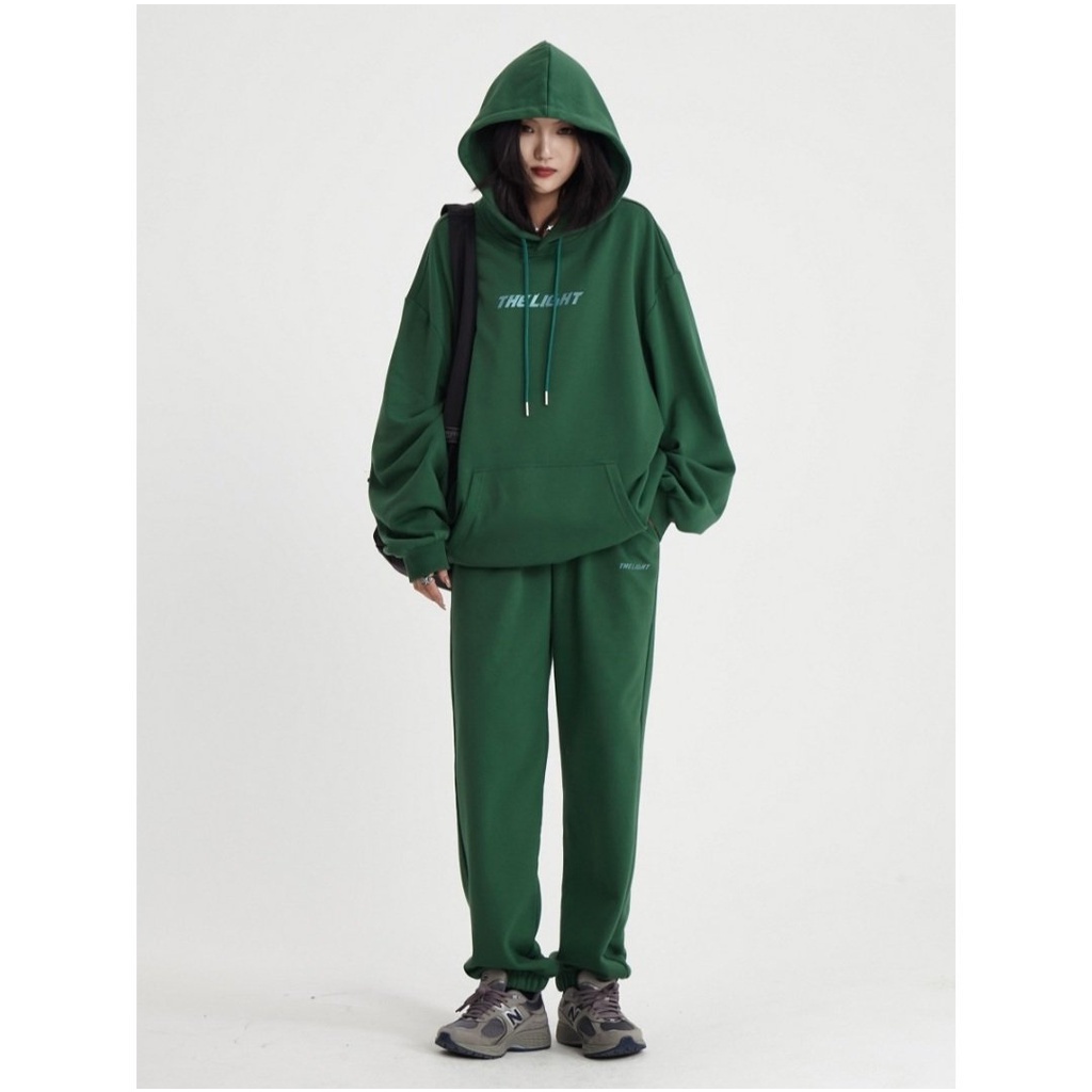 Áo hoodie nam nữ from rộng màu xanh rêu in chữ, áo khoác nỉ hoodie Vati