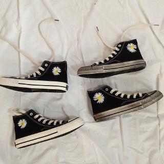 Giày thể thao bằng vải cổ cao thêu hoa cúc nhỏ kiểu thiết kế của G-Dragon cho nữ size 30~40