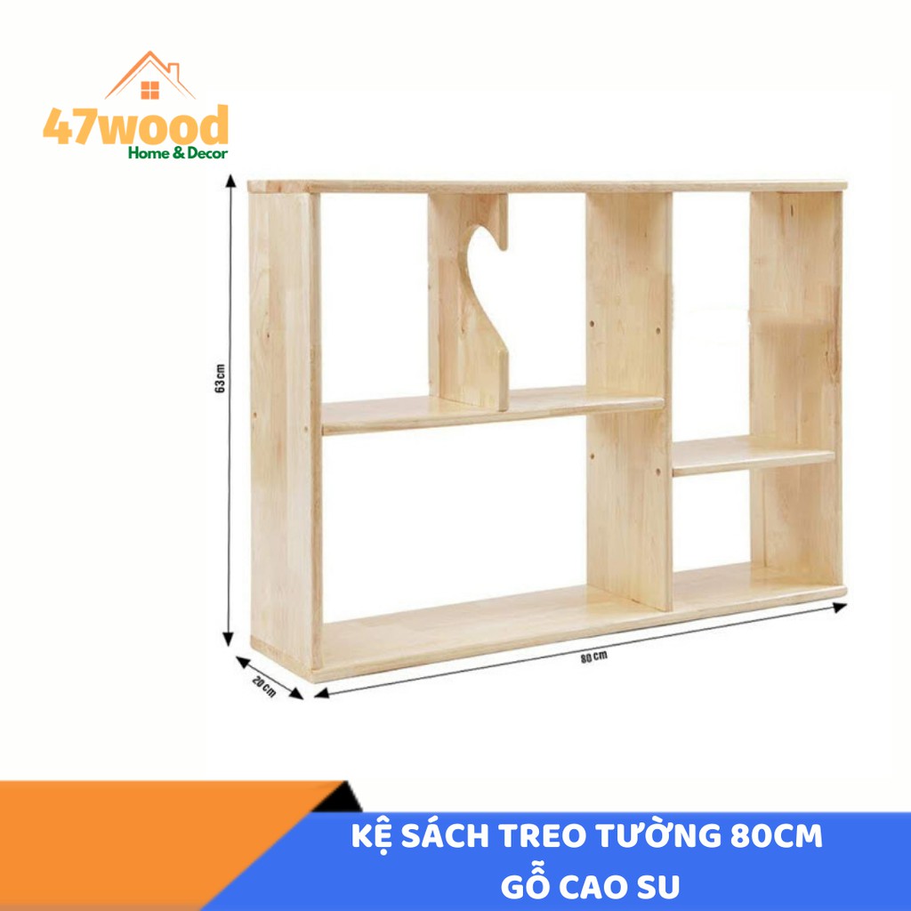 KỆ SÁCH GỖ TREO TƯỜNG 80CM - KỆ TREO TƯỜNG 80CM