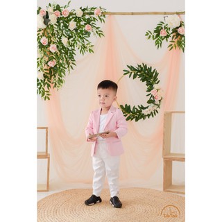 Set quần áo vest bé trai màu hồng phấn