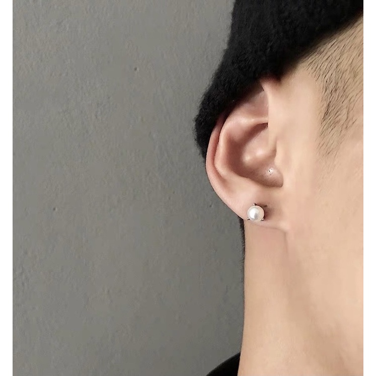 Khuyên tai hạt trai thép titan không gỉ dành cho nam và nữ phong cách Hiphop Rapper Đường phố