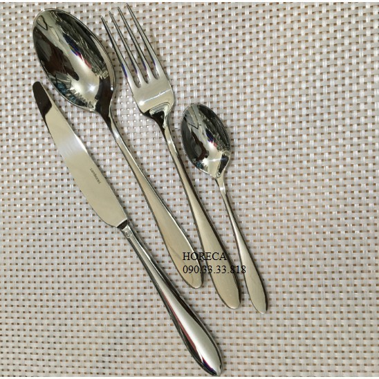 bộ 4 món dao muỗng nĩa cán tròn cao cấp inox 304 (chuẩn 18/10), bộ dao thìa nĩa đẹp, hình giọt nước, inox dày 9mm