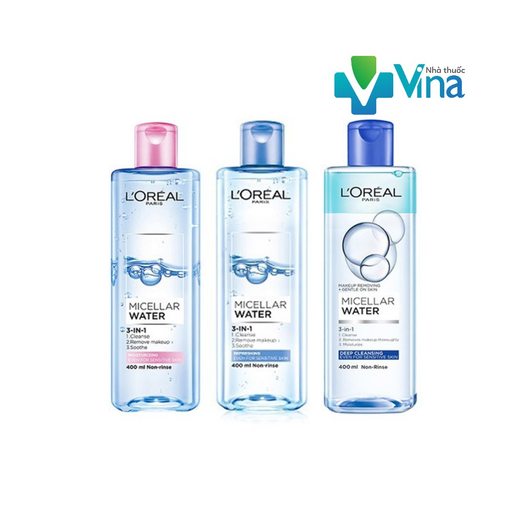 Nước tẩy trang L'Oreal Paris 3-in-1 Micellar Water 95ml và 400ml