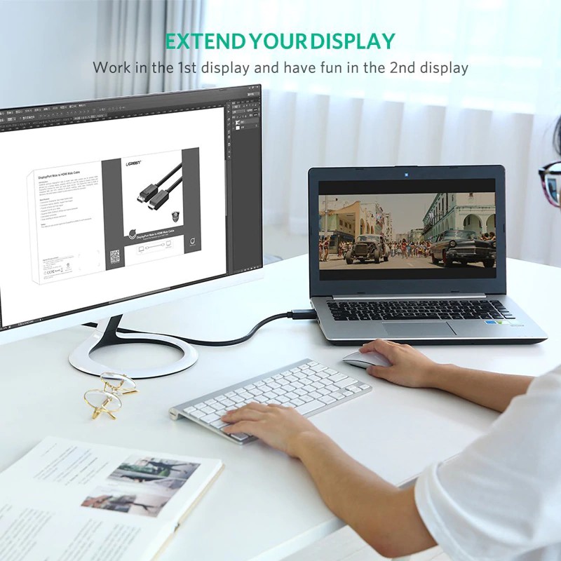Dây cáp UGREEN DisplayPort chuyển đổi từ đầu cắm DP sang đầu cắm HDMI cho PC / Laptop / TV / máy chiếu