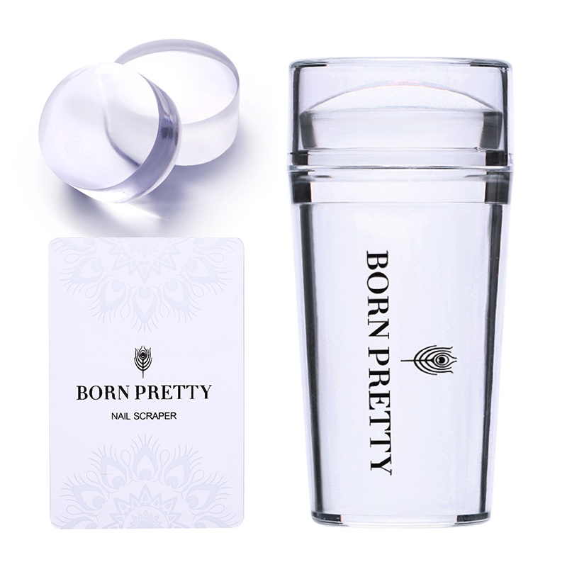 Dụng cụ in hình móng tay BORN PRETTY bằng silicone trong suốt kèm nắp trong suốt