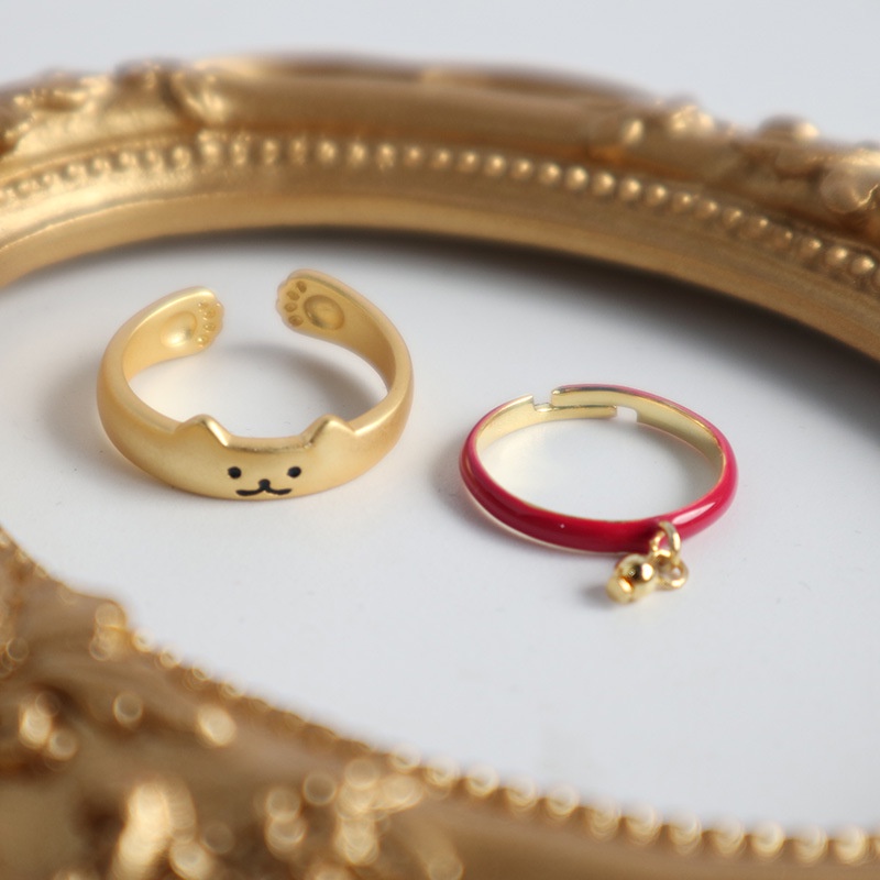 [Hàng Mới Về] Nhẫn Hở Mặt Họa Tiết Chân Mèo Dễ Thương Có Thể Điều Chỉnh