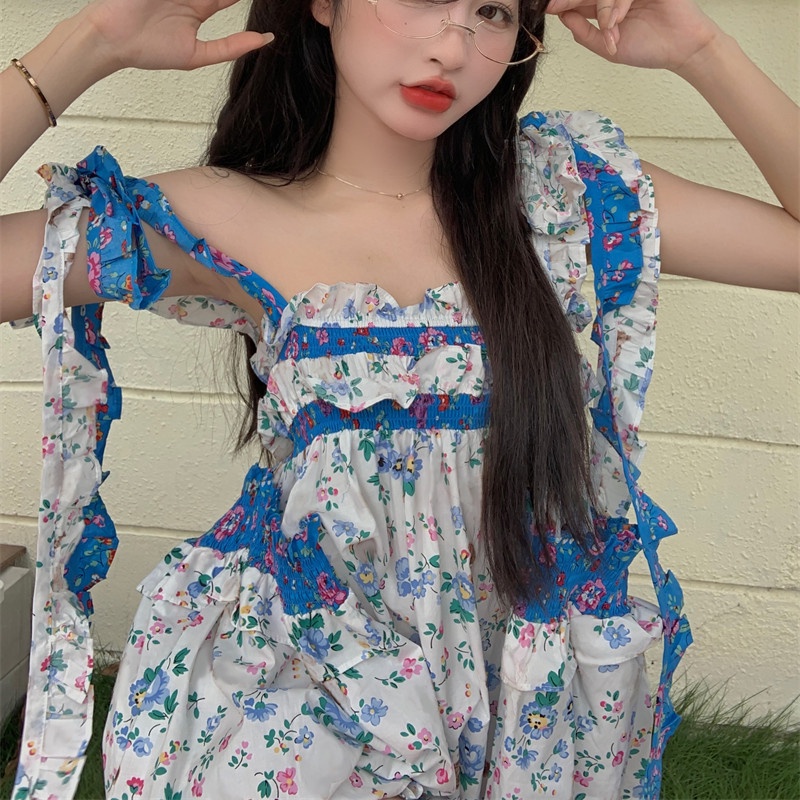 Đầm sát nách hoạ tiết hoa thiết kế dáng rộng thoải mái