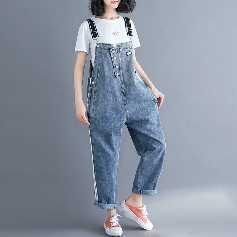 [ORDER] Quần yếm jean bigsize xanh phối sọc cá tính (fit đến 78kg) - Có ảnh thật | BigBuy360 - bigbuy360.vn