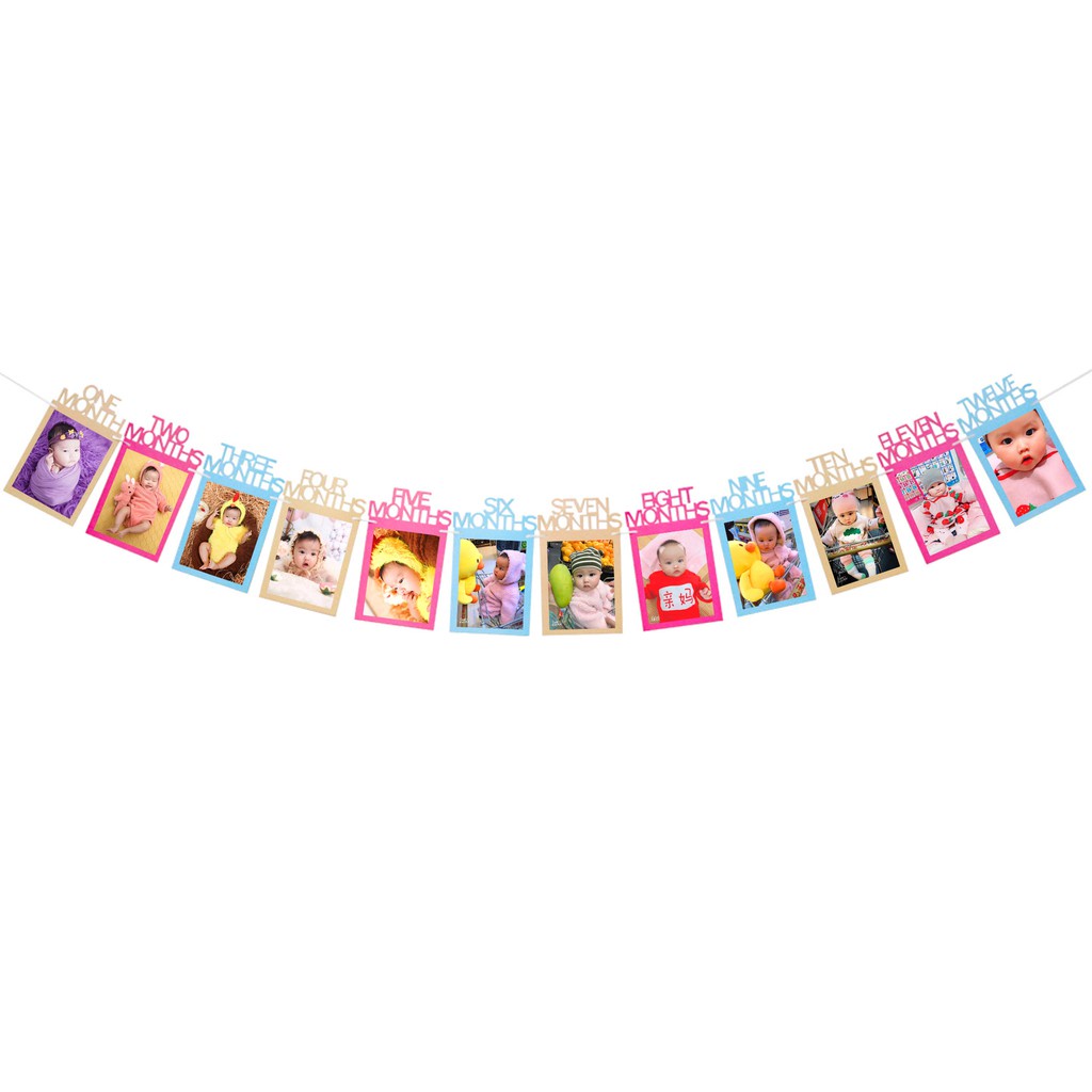 Dây treo khung ảnh 12 tháng kèm in ảnh trang trí sinh nhật thôi nôi cho bé trai bé gái tặng kèm dây HAPPYKID DTKA