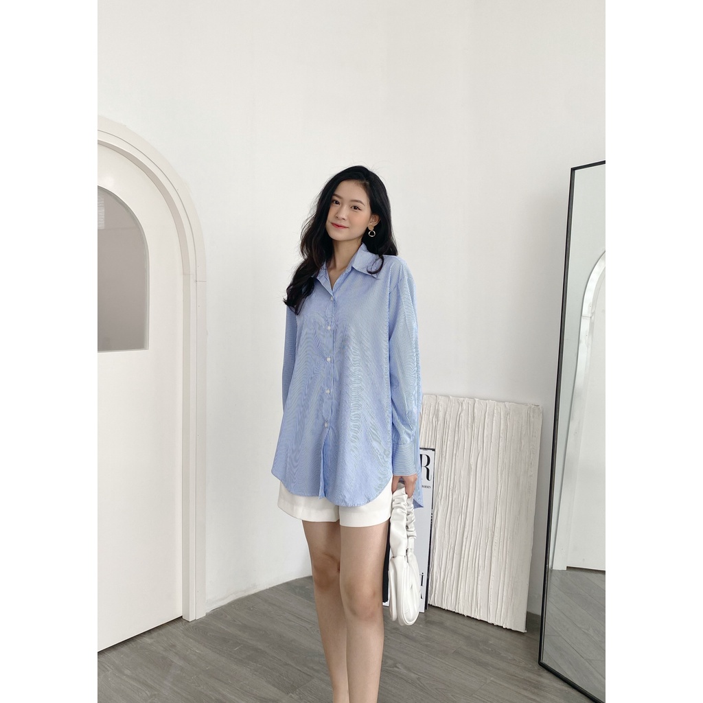 YU CHERRY | Áo sơmi basic kẻ sọc nhỏ Striped Cotton Shirt YA402