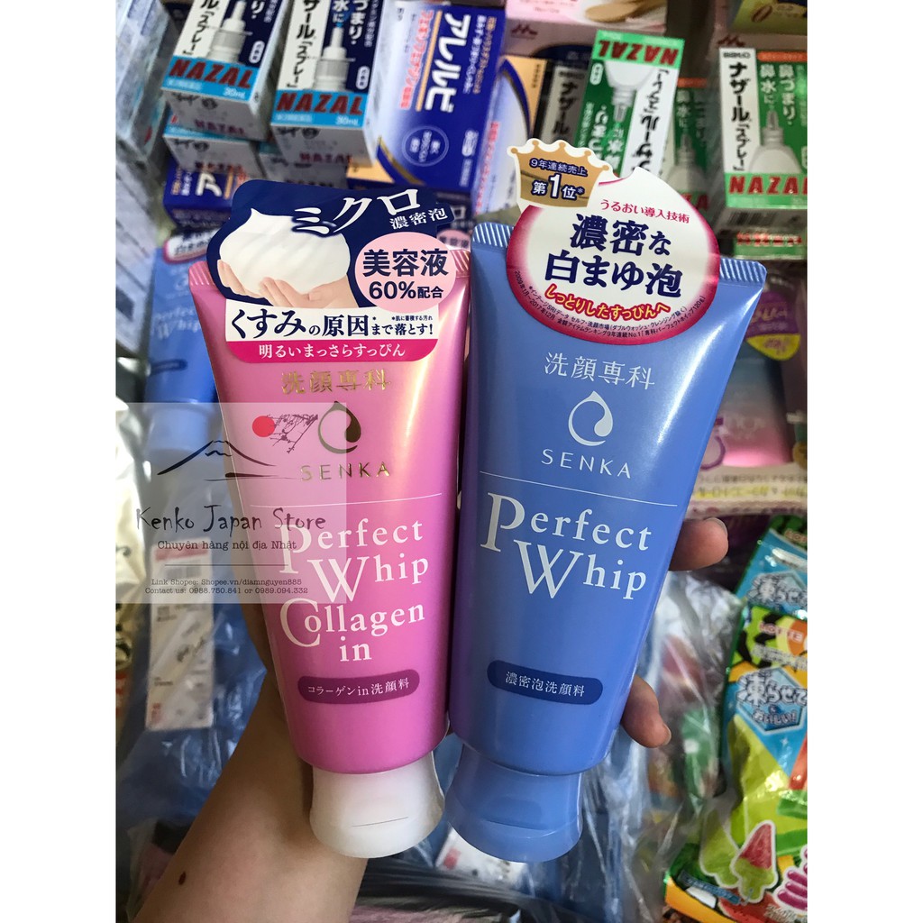 Sữa rửa mặt Senka Perfect Whip Collagen In cho da khô, lão hóa (màu hồng)