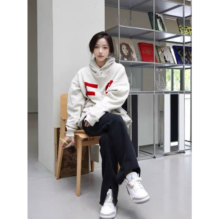 Áo khoác hoodie nỉ ngoại nữ form chuẩn unisex cổ phối nút bấm mẫu mới 2022