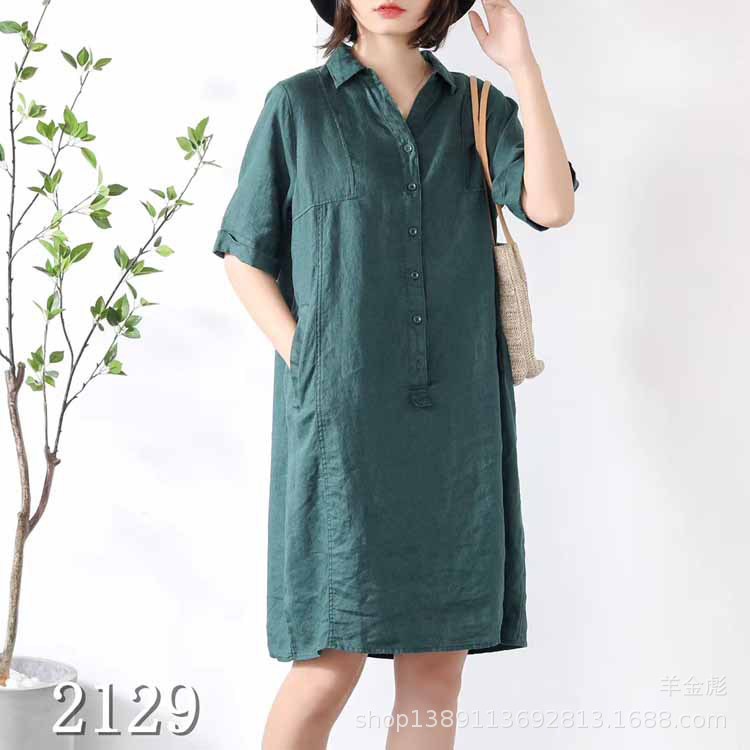 Đầm suông linen cổ đức trẻ trung không kén dáng mặc, chất vải linen mềm mát