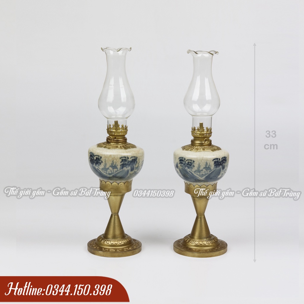 Đèn dầu men rạn cổ gốm sứ Bát Tràng cao cấp
