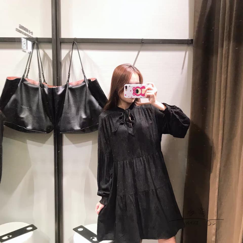 Đầm thu zara nơ cổ