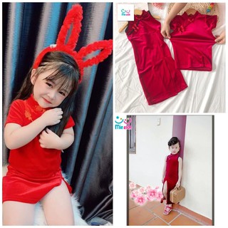 [CƯNG XỈU] Áo Quần Tết Sườn Xám Nhung Phong Cách Trung Hoa Cho Bé Gái- Sườn xám sát nách cổ đứng nhung cho bé.