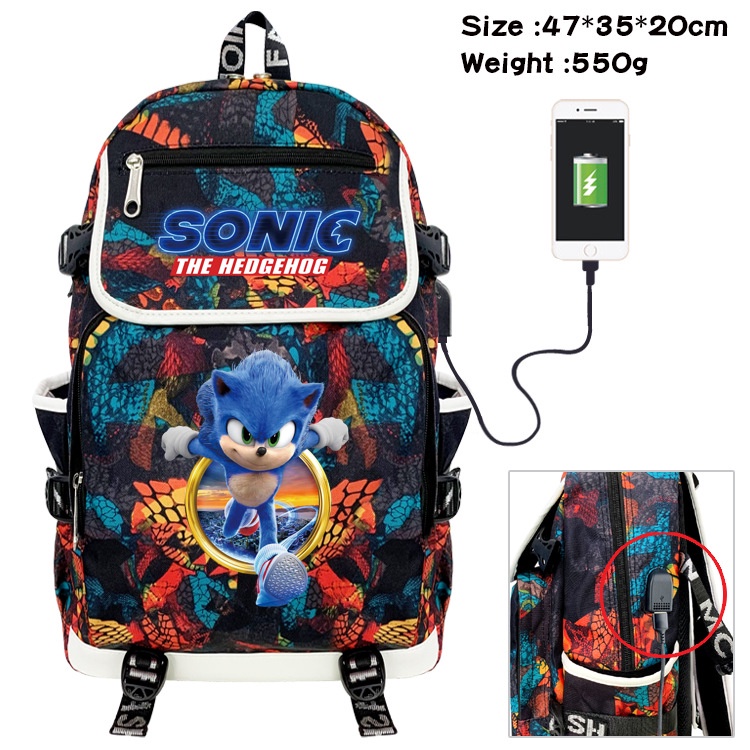 Sonic Ba Lô Học Sinh Học Túi Hoạt Hình Anime Ba Lô usb Sạc Ba Lô Bé Trai