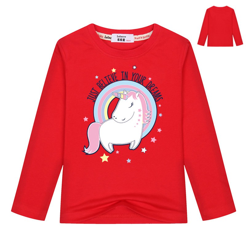 Cô gái áo thun dài tay Kids Rainbow Unicorn Tops Quần áo