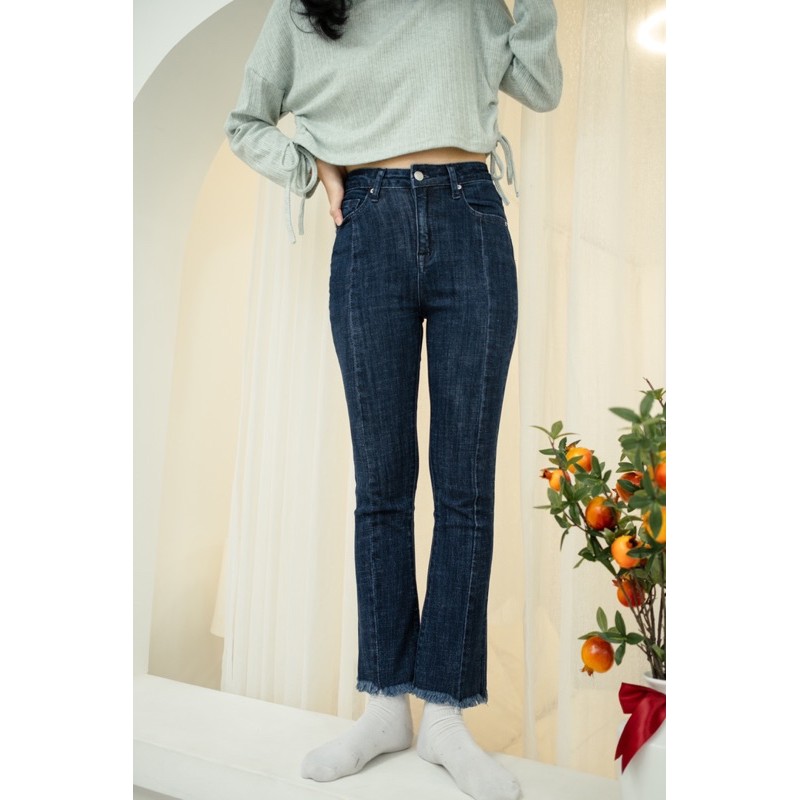 [SALE UP TO 50%] Quần jeans ống loe gân lai tua 2 màu đậm nhạt LENCLOTHING 7828 - 7829