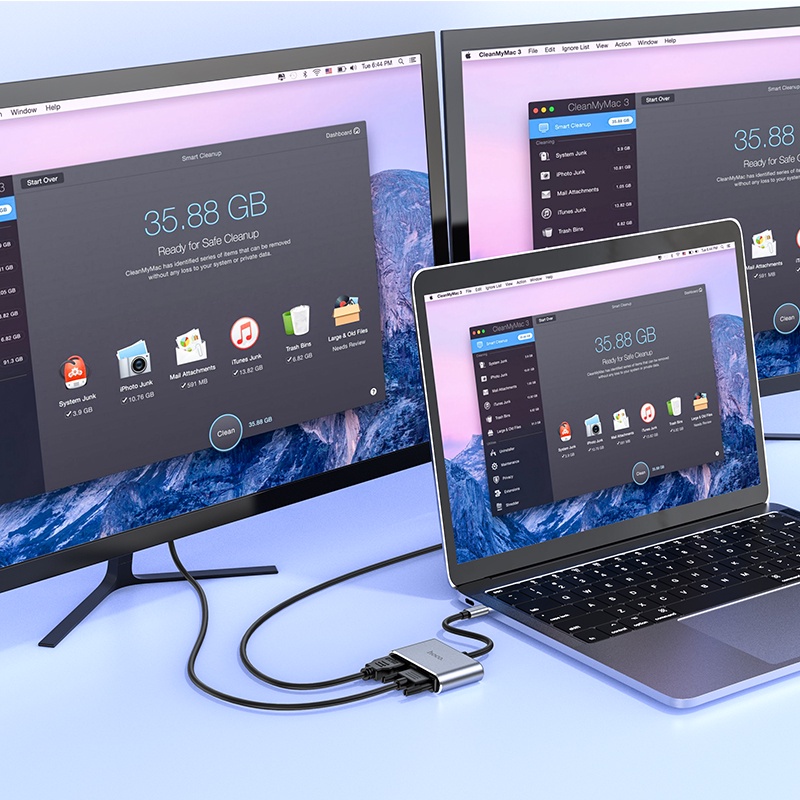 Bộ sạc chuyển đổi HOCO HB29/ HB30 USB C 3.0 sang HDTV 4K HDMI Type C sang VGA 100W cho Notebook Samsung Xiaomi OPPO