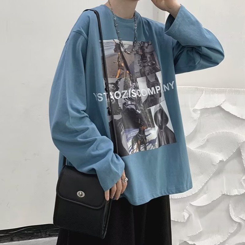 Áo Thun Tay Dài Oversize Chất Liệu Cotton In Họa Tiết Phong Cách Hong Kong Thời Trang Mùa Hè Cho Nam Và Nữ SIze M-8XL