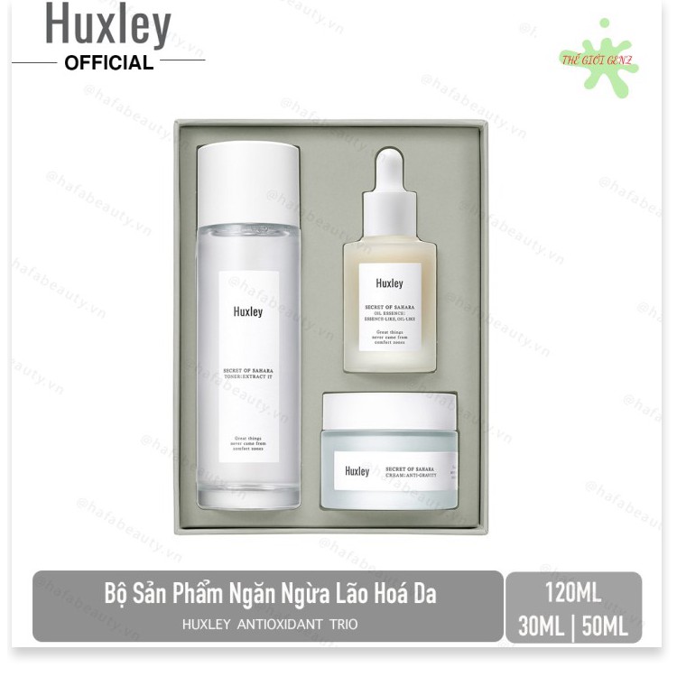 [Mã giảm giá] Bộ sản phẩm phục hồi da chống lão hoá Huxley Antioxidant Trio (Extract It; Essence Like; Anti-Gravity)