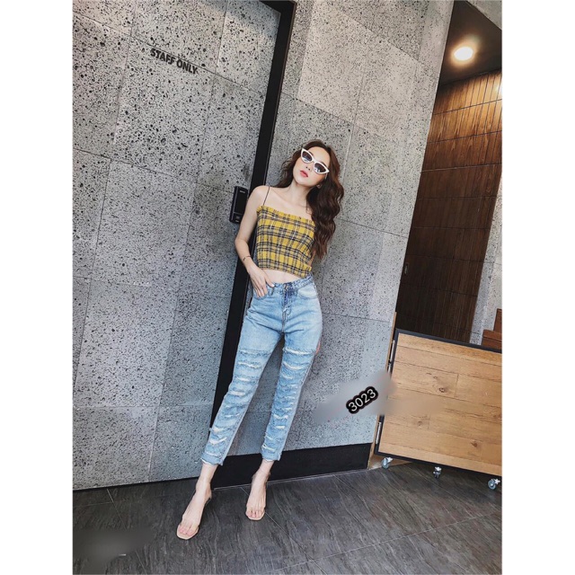 [FREESHIP 99K TOÀN QUỐC] Quần Jeans Nữ Phối Rách Cao Cấp OHS3023