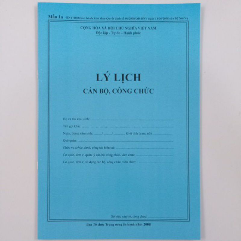 Lý lịch cán bộ công chức mẫu 1a-BNV/2008 (10 quyển)