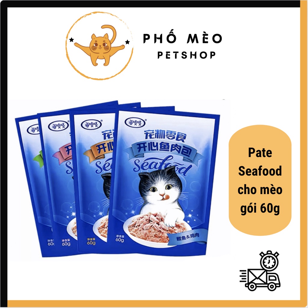 Pate Cho Mèo SEAFOOD Gói 60g - Pate Nội Địa Trung Sốt Cá