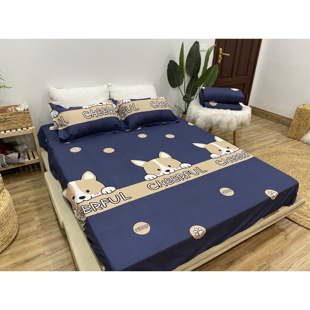 SET GA CHUN VÀ 2 VỎ GỐI NẰM COTTON POLY NGOCANHBEDDING HOT NHẤT HÈ 2021 MẪU CÁO XANH