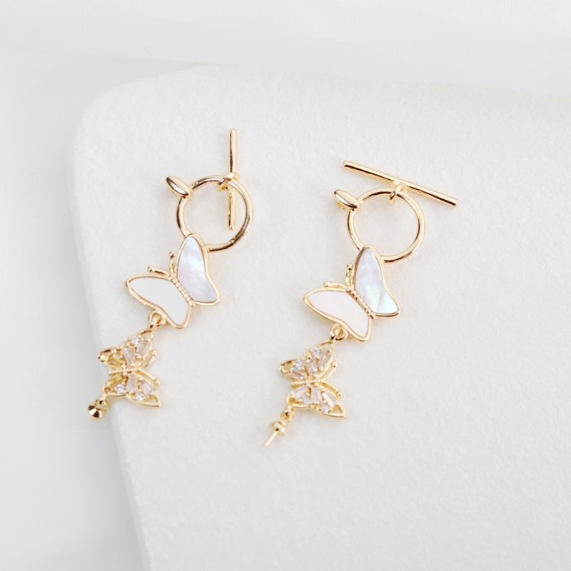 Móc Khóa Vòng Tay / Dây Chuyền Bằng Đồng Mạ Vàng 14k Đính Đá Zircon Hình Bướm / Cá / Bướm Có Khóa Cài IQ